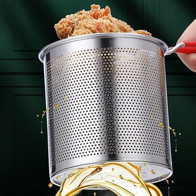Deep Frying Pot with Strainer - 1200ml Stainless Steel Pan with Handle