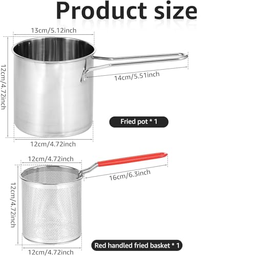 Deep Frying Pot with Strainer - 1200ml Stainless Steel Pan with Handle