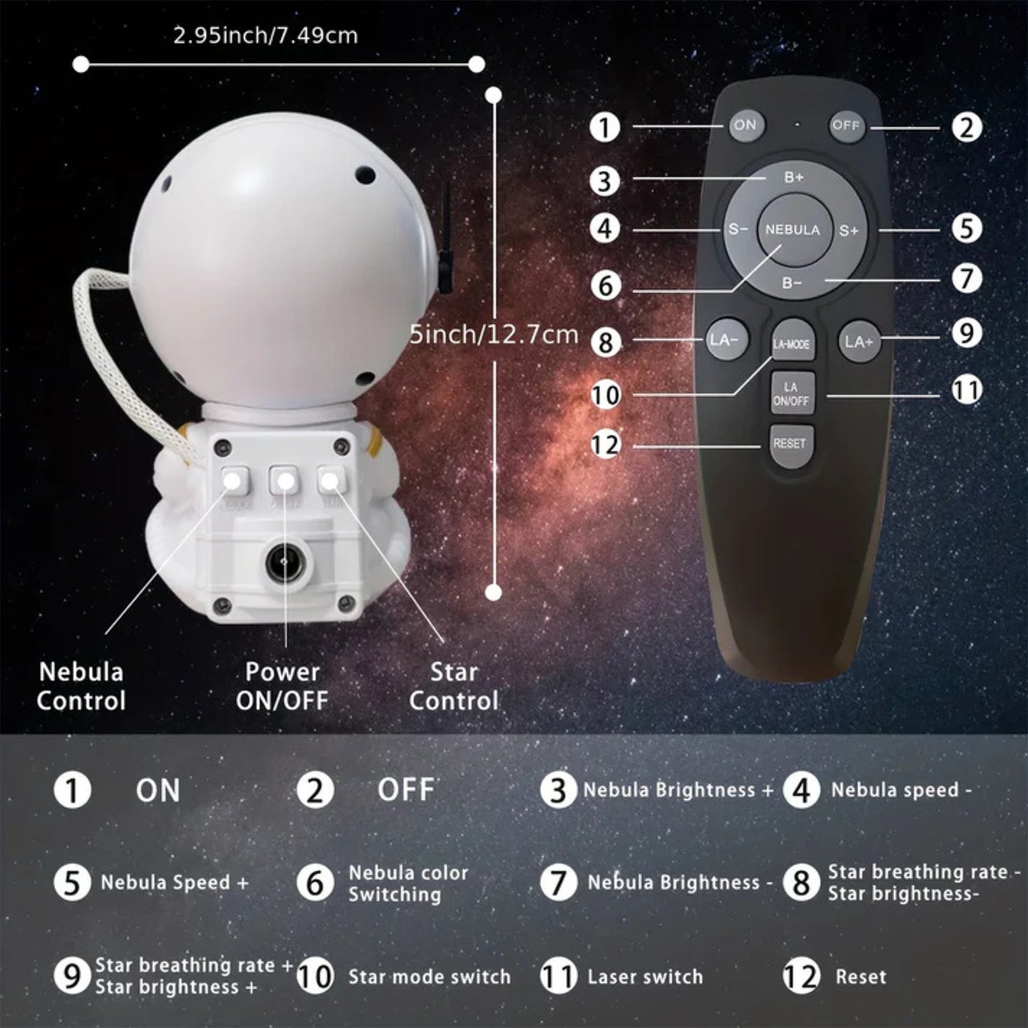 Mini Premium Astronaut Galaxy Projector Night Light With Remote Control